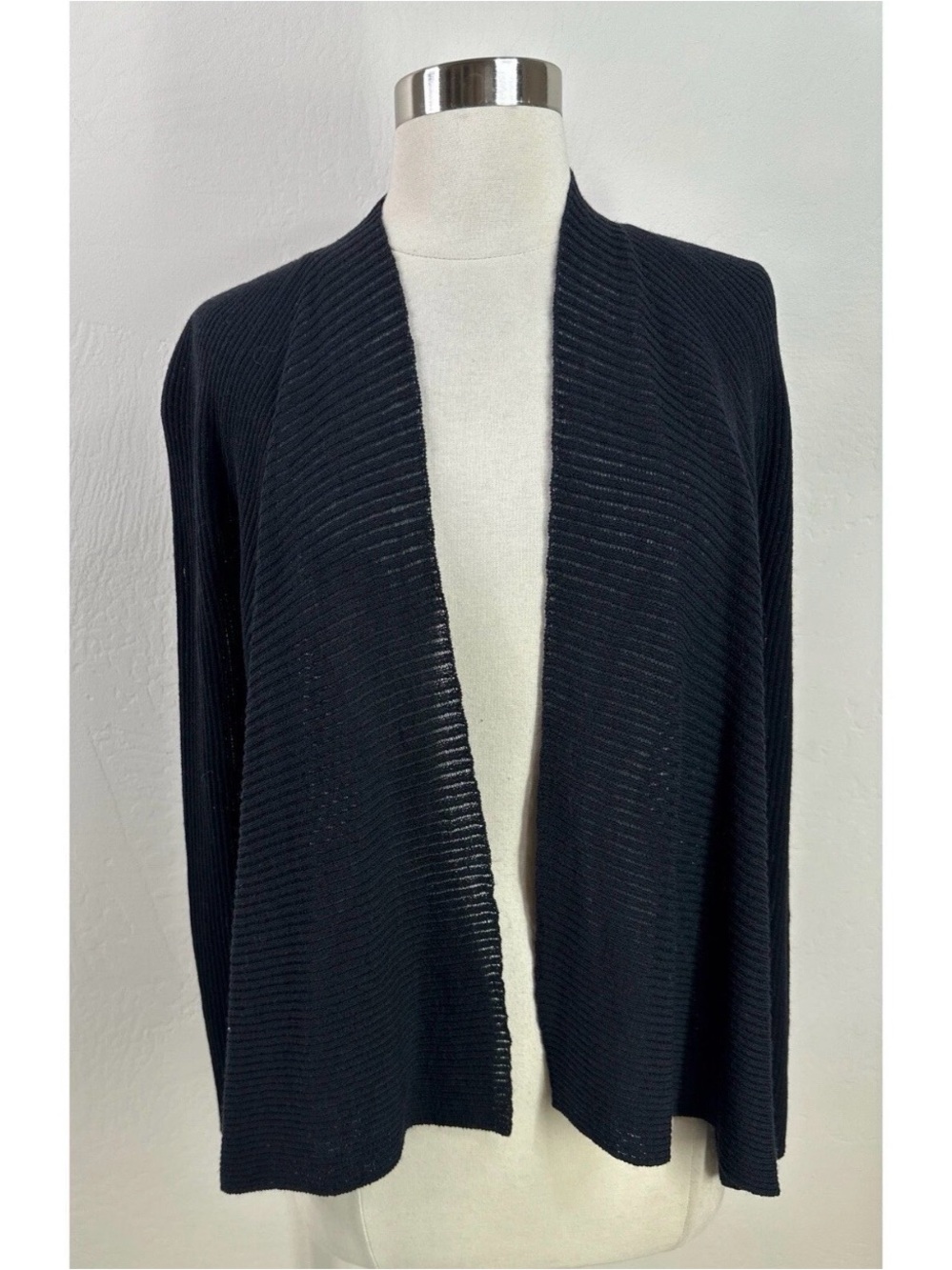 Eileen Fisher 100% wool lightweight Open-Front Ribbed Women's Sweater